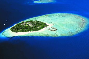 Maldives, Fihalhohi Island Resort, aerial view