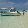 Maldives, Oe Dhuni Finolhu sandbank, boat