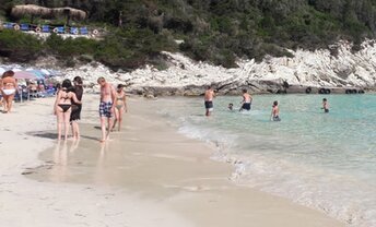 Greece, Antipaxos island, Vrika beach, wet sand