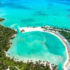 Maldives, Laamu Atoll, Rahaa Resort, aerial view