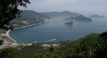 South Korea, Busan, Geojedo island, view from top to Gujora Beach
