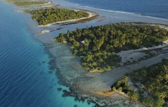 French Polynesia, Manihi Atoll, aerial view