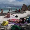 Seychelles, La Digue island, Anse Source d'Argent, in shadow