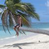 Tonga, Haʻapai islands, beach, palm over water